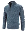 Autumn Winter Mens Solid Color Casual Sweater Men Stand Collar Fleece Sweater Male Zip Knit Slim Fit Knitted Pullover 3XL 211008