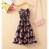 Korea Summer long chiffon floral strap dress A-Line women casual sleeveless es high waist boho beach 210423