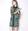Jesień Moda Kobiety Marka Designer Wzór Dresses Line Suknie Vintage Sashes Print Party Midi Sukienka Vestidos Drop 210520