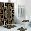 3D Luxe Zwarte Goud Griekse Sleutel Meander Badkamer Gordijnen Douchegordijn Set voor Moderne Geometrische Sierlijke Badkleed Decor 220125