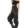 Pantalons pour femmes Capris Pantalons Femmes Solide Couleur Lâche Poche élastique Cargo avec chaîne Hip Streetwear