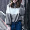 Foridol autunno inverno dolcevita lavorato a maglia maglione vintage donna casual lanterna manica grigio streetwear swaeter pullover 210415