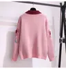 H.SA свитер осень зима с длинным рукавом вязаные топ цветочные розовые свободные вязать пуловер женщин негабаритный пот 210417