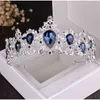 Barok Luxe Verzilverd Blauw Crystal Bridal S Necklace Earring Tiara Crown Wedding African Beads Sieraden Set