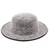 Luxury Rhinestone Flat Top Hats Fedoras Felt Fedora Hat Female Women Men Bling Wide Brim Cap Women's Caps Winter Wholesale