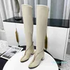 2021 Zipper Designer Lår-High Boots Kvinnor Mode Cowhide Läder Elastik Över Knee Boot 7.5cm Chunky Heels Martin Booties