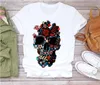 S-4XL Women T-shirtS 2021 Summer top Fashion Skull Plant Short Sleeve Lady shirts Top T Shirt Ladies Womens Graphic Female Tee 2PCS