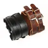 Doble cinturón ancho Vintage cuero genuino Punk pulseras pulsera brazalete ajustable para hombres joyería