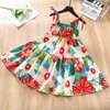 Mädchen Kleid Sommer Hosenträger Blumenfalte Prinzessin Mode Kinder 3-7Y 210515