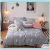 Fournitures de literie Textiles Maison Jardin Ensembles de literie Beau Printemps Bleu Blanc Fleurs Lit Équipé Ensemble Coton Doux Couette Er Twin Full Queen