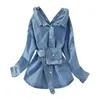Lente Denim Vrouwen Blouses Jas Turn Down Collar Sexy Button Design Shirt Style Tops Blusas 606i 210420