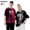 Moda selvagem de alta qualidade masculina t-shirts preto hip hop rua estilo solto tintura tintura casal verão redondo pescoço de manga curta tee