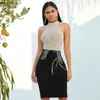 Summer Black Lace Bodycon Bandage Dress Sexy Halter Sleeveless Diamond Club Midi Celebrity Evening Party Vestido 210423