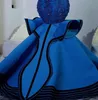 2021 Plus Size Árabe Aso Ebi Azul Sereia Vestidos de Baile Elegantes Rendas Frisadas Mangas Compridas Noite Festa Formal Segunda Recepção Gow3355332