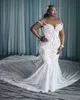 2024 Luxuriöse arabische Meerjungfrau-Hochzeitskleider, Illusion, volle Spitze, Applikationen, silberne Kristallperlen, Flügelärmel, Kapellenschleppe, formelle Brautkleider in Übergröße