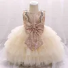 Spädbarn flicka klänning spets tulle dop klänningar för tjejer 1: a år födelsedag beading appliqued party bröllopskläder 210508