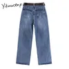 Yitimuceng sashes kvinnor jeans rakt plus storlek full längd byxor vår sommar hög midja denim casual mode 210601