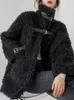 Black fur Lamb Wool Coat for Women Winter Korean Style Loose Warm Heavy Woolen Coats Casual Jackets 210608