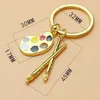 Palette & Brush Keychain Christmas Stone Jewelry Pendant Key Chain Ring Round Shaped Keychain Painter's Gift