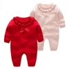 Spring Autumn born Infant Baby Girls Lovely Ruffled Collar Rompers Clothing Kids Girl Long Sleeve Clothes 210429