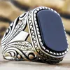 Wedding Rings Vintage Silver Color Carved Black Zircon Anniversary Ring For Men Women Classic Gems Stone Eagle Engagement Jewelry