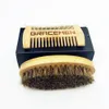 MOQ 100 Set LOGO Personnalisé Hommes Barbe Kit pour Visage / Tête Cheveux Moustache Brosse En Bambou et Double Côtés Peigne Ensembles Avec Boîte Noire Personnalisée