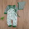 3-24 M Herfst Spring Born Infant Peuter Baby Boy Clothes Set Green T-shirt Jumpsuit Hat Outfits 210515