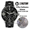 Zegarki fabryczne ZF 5015C-1130-52B Fifty Fathoms 45mm Stal nierdzewna Cal.1315 Autoamtic Mens Watch Sapphire Bezel Czarna tarcza Płócienny pasek Sportowe męskie zegarki na rękę