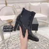 Women's high-heeled snow boots, leather ankle boots, thick-heeled Martin shoes, printed leather, thick-soled desert lace box, 100% genuine leather 999999