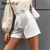 BerryGo Pantaloncini da donna sciolti solidi con cerniera arruffata Vita alta streetwear bianco corto Casual estate fondo femme street 210331