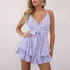 Foridol Sleeveless Dot Summer Beach Rompers Plus Size Playsuits Female Vintage Sash Plaid Wide Leg Overalls for Women Print 210415