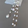 Y·YING 128 cm d'acqua dolce bianco Keshi perla bianca perla barocca colore misto zirconi pavimenta catena collana lunga gioielli da donna