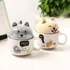 Ceramiczne kubki kawa Cute Cartoon Cat Kubek z pokrywką Łyżka Duża Pojemność Zwierzęta Puchar Wody Para Prezent Przekąski Miska