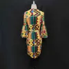 Afrika Elbise Kadınlar V Boyun Puffl Kollu Bodycon Diz Boyu Cornes Sonbahar Moda Baskılı Elbiseler Artı Boyutu Bel Kemeri ile 210527