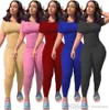 Femmes Survêtements Desinger Deux Pièces Ensemble Solide Casual Sexy Costume De Sport Accueil T-Shirts Pantalon Tricoté Rose Tenues Moulante Plus La Taille Femme Vêtements