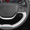 Black PU Faux Leather DIY Hand-stitched Car Steering Wheel Cover for Kia Morning 2011-2016 Picanto 2012-2015