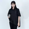 Irregular Black Blouse Women's Summer Laple Large Size Single Breasted Short Sleeve Long Shirt Female 5E221 210427