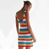 Multicolored Striped Summer Beach Wear Mini Dress Women Tunic Swimwear Cover-ups Bikini Wrap Cover Up Sarong plage #Q726 210420