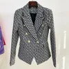 Classic Style Top Quality Original Design Women's Double-Breasted Blazer Maze Pattern Slim Suit Jacket Metal Buckles Black Blazers Jacquard Coat Outwear