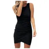 Casual sukienki Bodycon Sukienka Kobiety Bez Rękawów Slim O-Neck Cross Cross Krótki Vestido Corto Sexy Party Dla Robe Moulante Femme