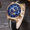 LIGE Bleu Montre-Bracelet Hommes Montres Top Marque De Luxe En Cuir Montre À Quartz Pour Hommes Sport Horloge Mâle Étanche Chronographe 210527