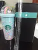Starbucks Tubblers Kubki Śliczne tęczowe podwójne plastik z słomkami materiał dla zwierząt dla dzieci dorosły dziewczyna Produkty prezentowe 219n
