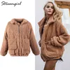 Kvinnor Brun Fur Coat Teddy Fluffy Jackor Höst Vinter Varm Mjuk Zipper Faux Fur Coat Kvinnor Lösa Outwear Ladies Fur Coats 210421