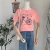 Tees Tshirt Cotton Korean Style T-shirt Beading Print Pink Bike T Shirt Summer Short Sleeve Women Top White Women Clothes 210604