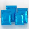 500Pcs Blue Printing Ziper Lock Gift Packing Bags Glossy Mylar Foil Pouches Flat Bottom Sample Power Aluminum Packaging Bag Both Side are Solid Colors