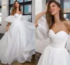 Romantisk Organza Bröllopsklänning Avtagbar Puff Sleeves Elegant Sweet A-Line Bridal Gown Princess Gowns Vestido de Noiva 2022 Robe Mariage