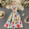 Women Fashion Sexy Tropical Print Sweet Cute A-line Dress Sleeveless Slim Elegant Clothes Vesitdos R632 210527