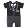 Baby Boy Roupas Body Suits Tuxedo Meninos Macacão Cavalheiro Roupa de Bebe Manga Curta Algodão Castanhos Preto Branco Trajes 210413