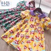 Girls Dress Summer Puff-Sleeve Doll Collar Floarl Printed Princess Toddler Kids Clothes 210611