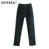Women Chic Fashion Denim Pants With Hem Vents Flared Jeans High Waist Zipper Fly Female Trousers Mujer 210420